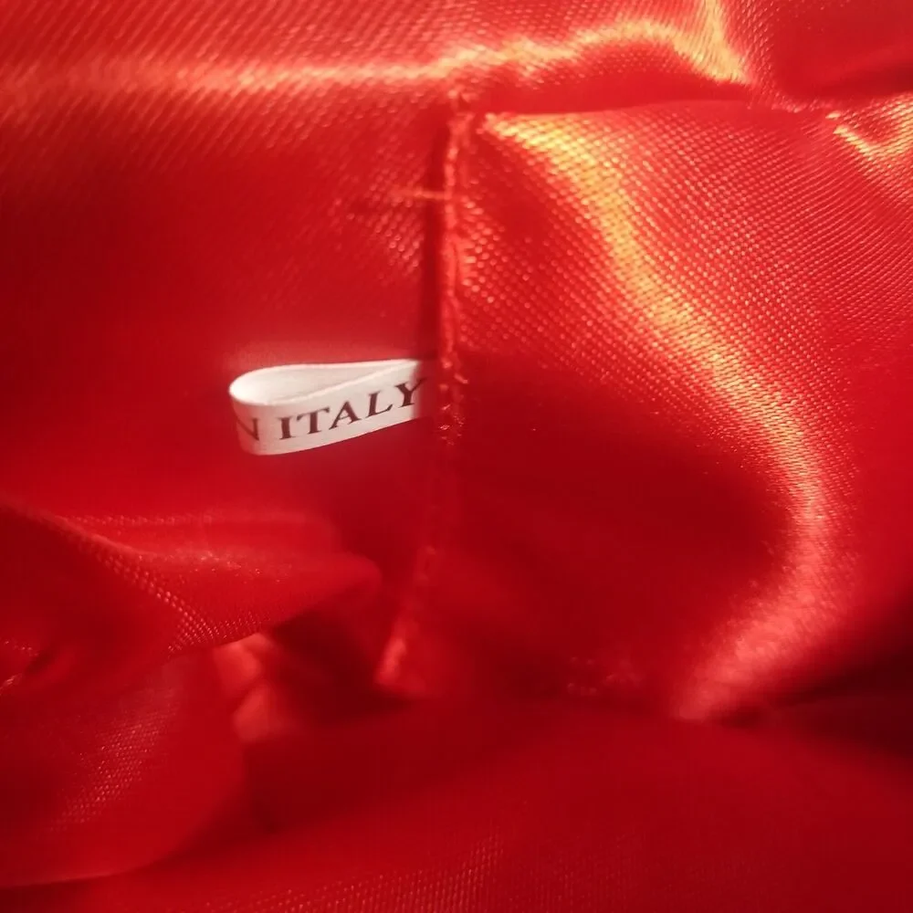 Red Italian Handbag Beaded & Dangle Half Moon Design Single Bead Handle